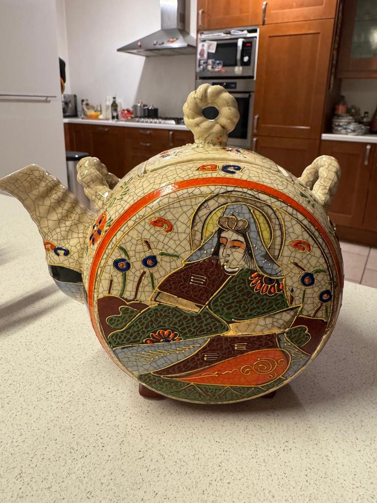 Théière japonaise Satsuma ancienne faïence craquelée, Enlèvement