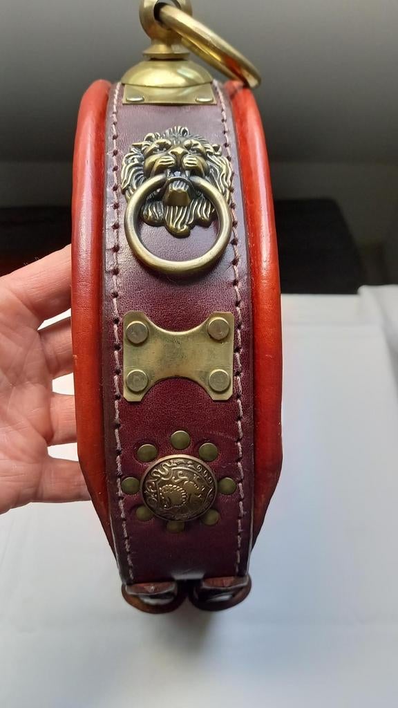 Exclusieve handgemaakte halsband,  leder en messing, Ophalen of Verzenden, Handgemaakt, Zo goed als nieuw