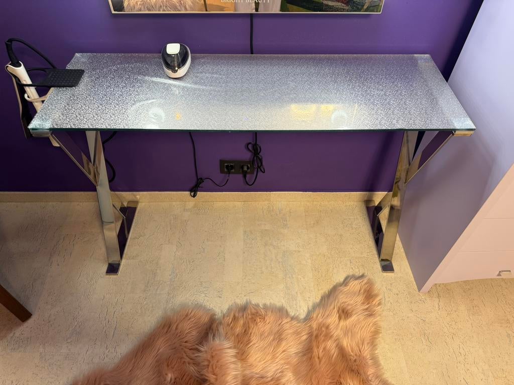 table en inox et en verre, Ophalen, Zo goed als nieuw