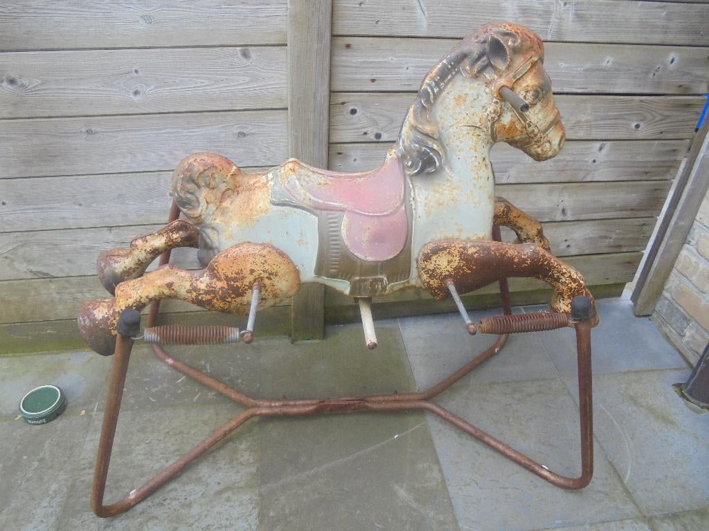 vintage blikken schommelpaard jaren 60, Antiek en Kunst, Ophalen