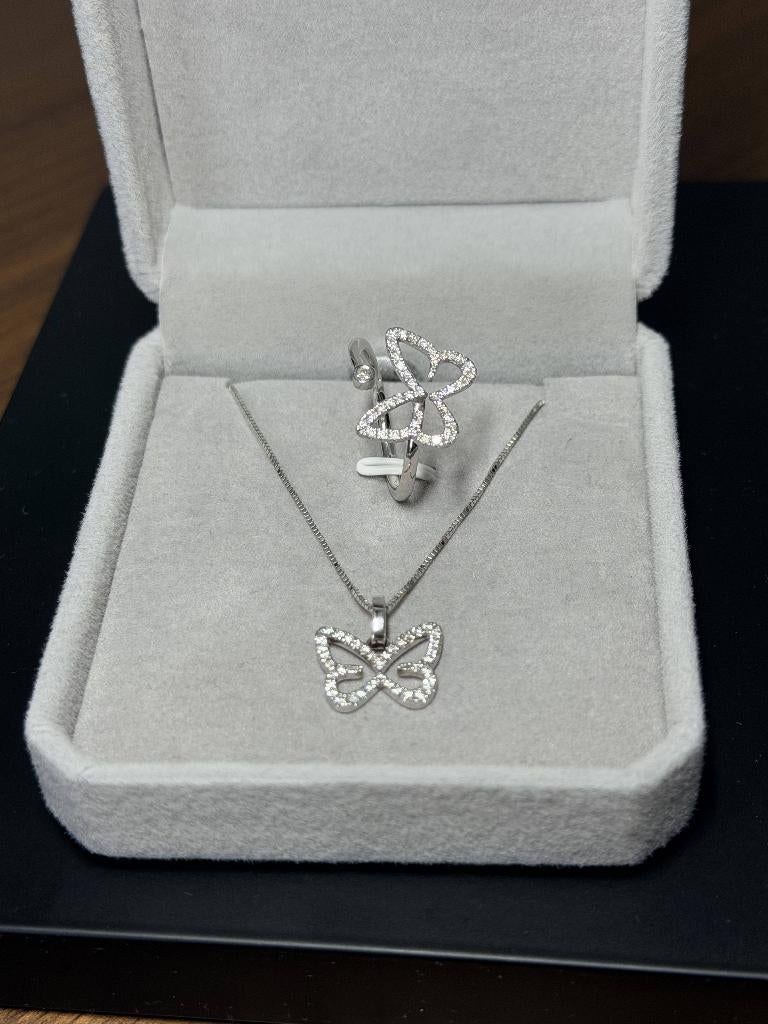 Ensemble OR 18K Diamants Naturels Bague&Pendentif Certificat, Enlèvement, Neuf