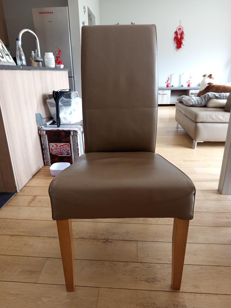 4 lederen stoelen taupe, Huis en Inrichting, Ophalen, Gebruikt, Overige kleuren, Leer