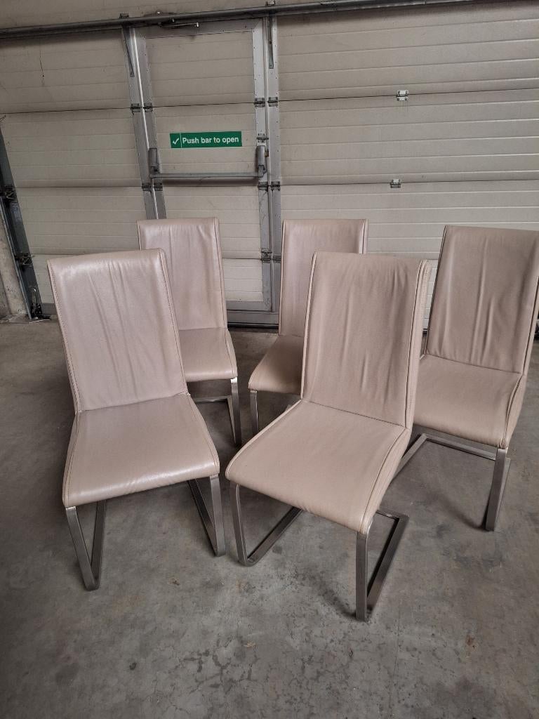 5 eetkamerstoelen beige, Huis en Inrichting, Stoelen, Ophalen, Overige kleuren, Leer, Zo goed als nieuw