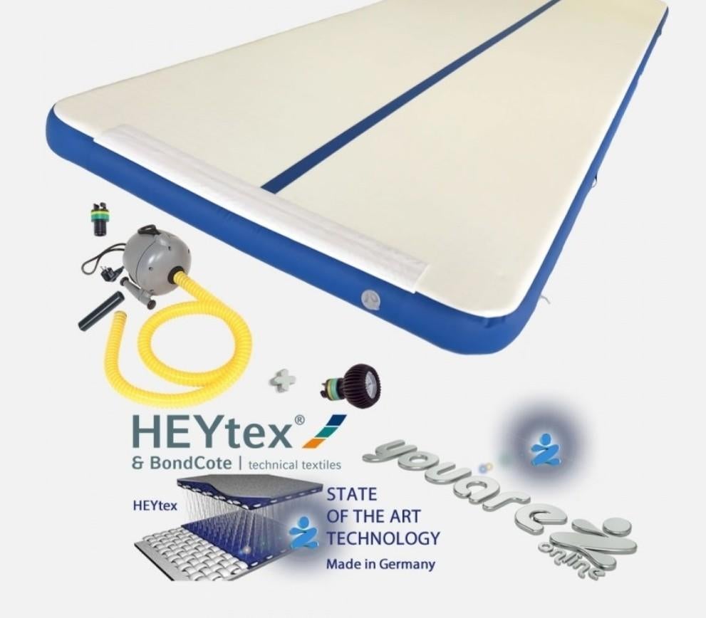 HEYtex AirTrack 10x1.4m x 15cm, blauw, Sport en Fitness, Turnen, Ophalen, Zo goed als nieuw, Blauw, Materiaal