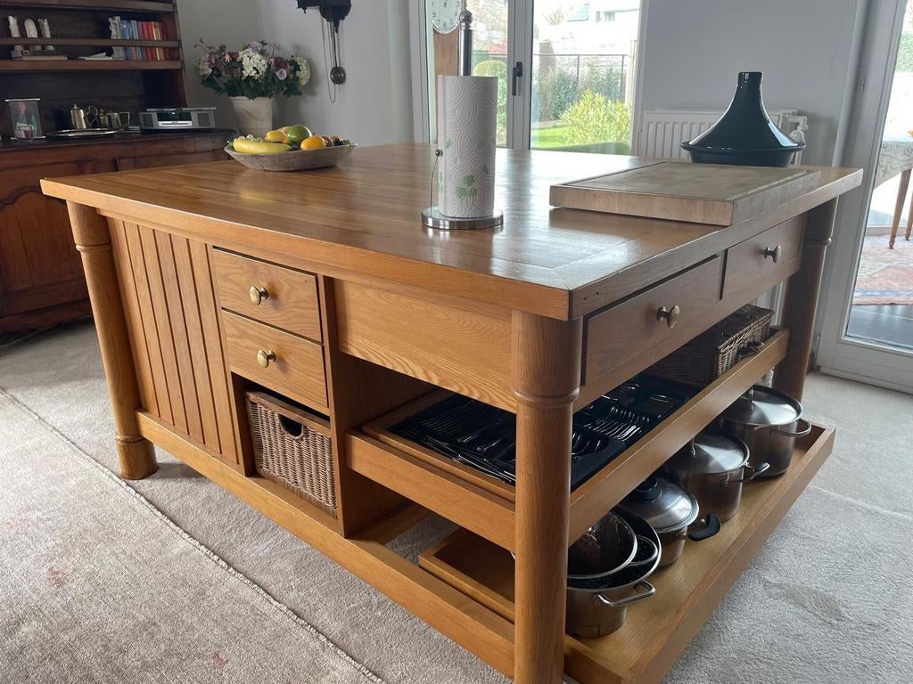 Îlot de cuisine en chêne massif/ îlot de cuisine de ferme, Enlèvement, Chêne