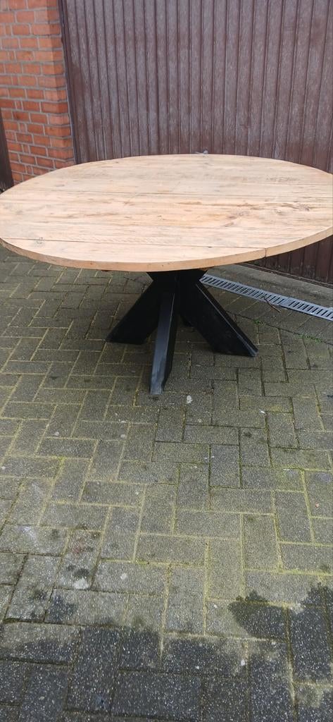 Table de jardin ronde en bois, table à manger diamètre 150 c, Enlèvement, Bois