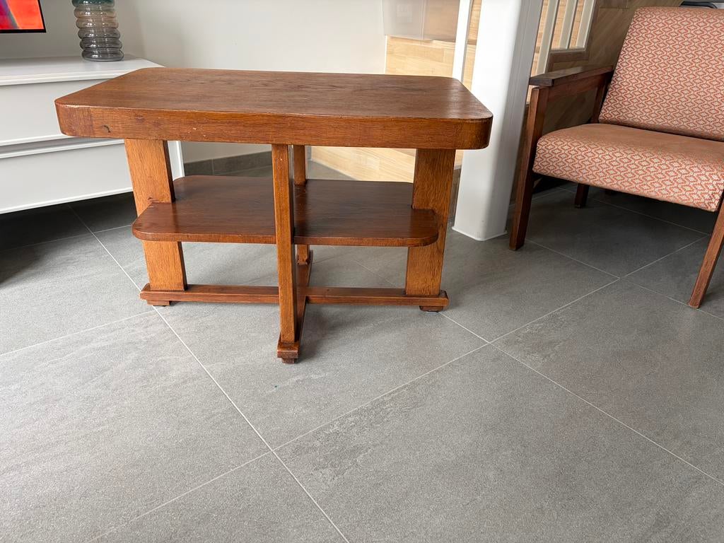 Table basse vintage en chêne massif — style Art Déco, Maison & Meubles, Enlèvement, Utilisé