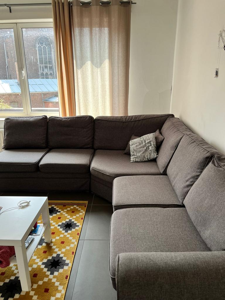 Grijze weinig gebruikte hoekbank, Huis en Inrichting, Ophalen, 125 tot 150 cm, Driepersoons, Zo goed als nieuw