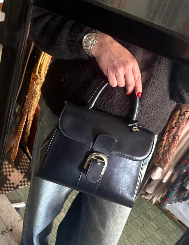 DELVAUX BRILLANT MM vintage boxcalf marineblauw, Handtassen en Accessoires, Ophalen, Handtas