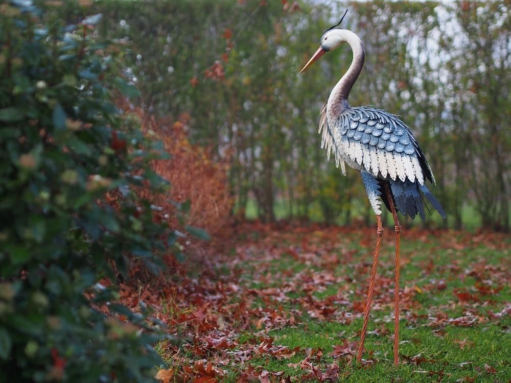 reiger in smeedijzer van kleur, natuurlijke grootte!, Ophalen of Verzenden, Nieuw, Vijverrand