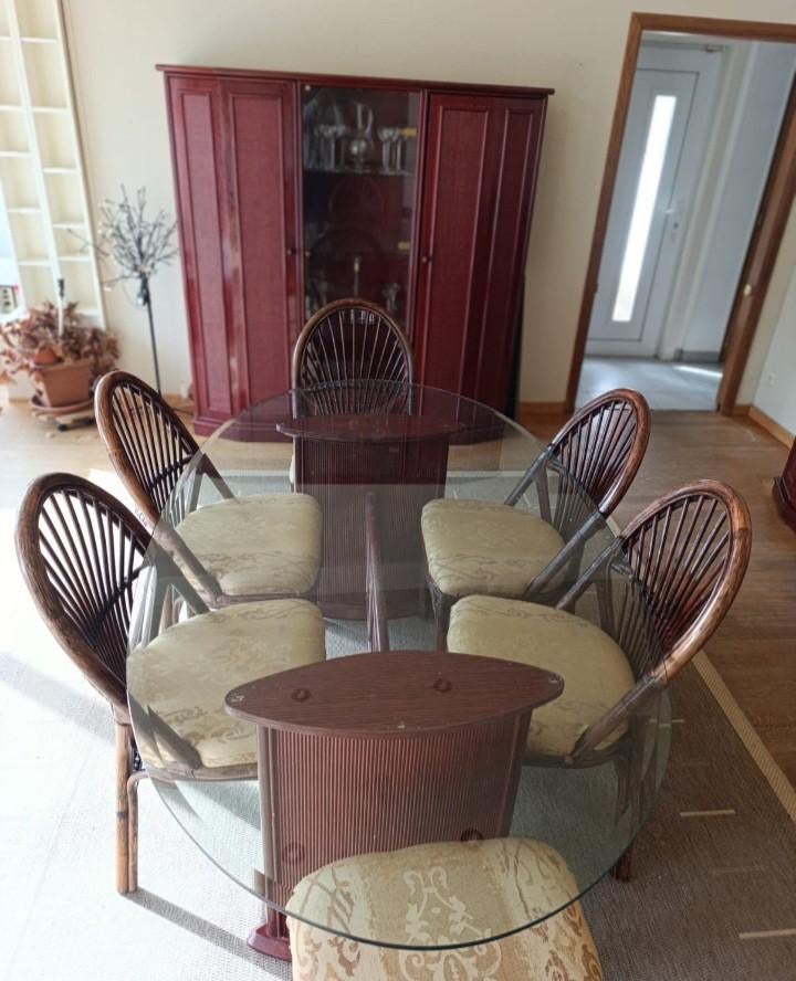 Salle à manger bordeaux en bois/rotin - qualité, Maison & Meubles, Enlèvement