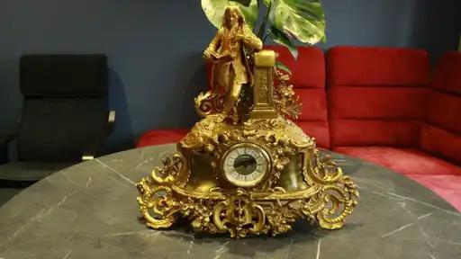 Vergulde bronzen pendule, Napoleon III-stijl., Antiek en Kunst, Antiek | Klokken, Ophalen of Verzenden