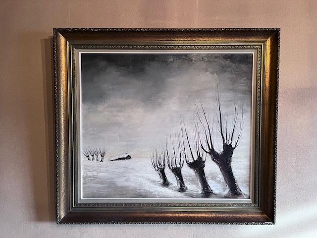 Schilderij - BoerenWinterlandschap - Olie op Doek, Enlèvement ou Envoi