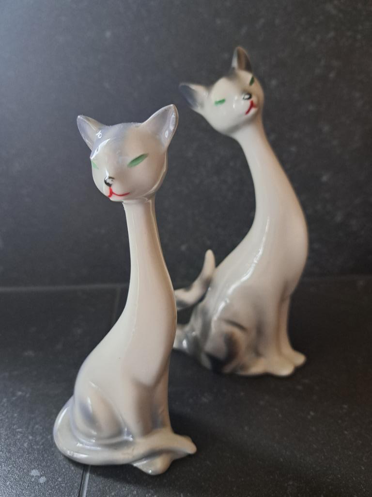 2 Vintage katten van keramiek - zeer elegant - lange nek, Verzamelen, Ophalen of Verzenden, Zo goed als nieuw, Dier