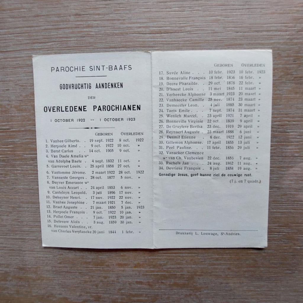 Bidprentje: Sint-Andries Brugge, Ophalen of Verzenden, Bidprentje