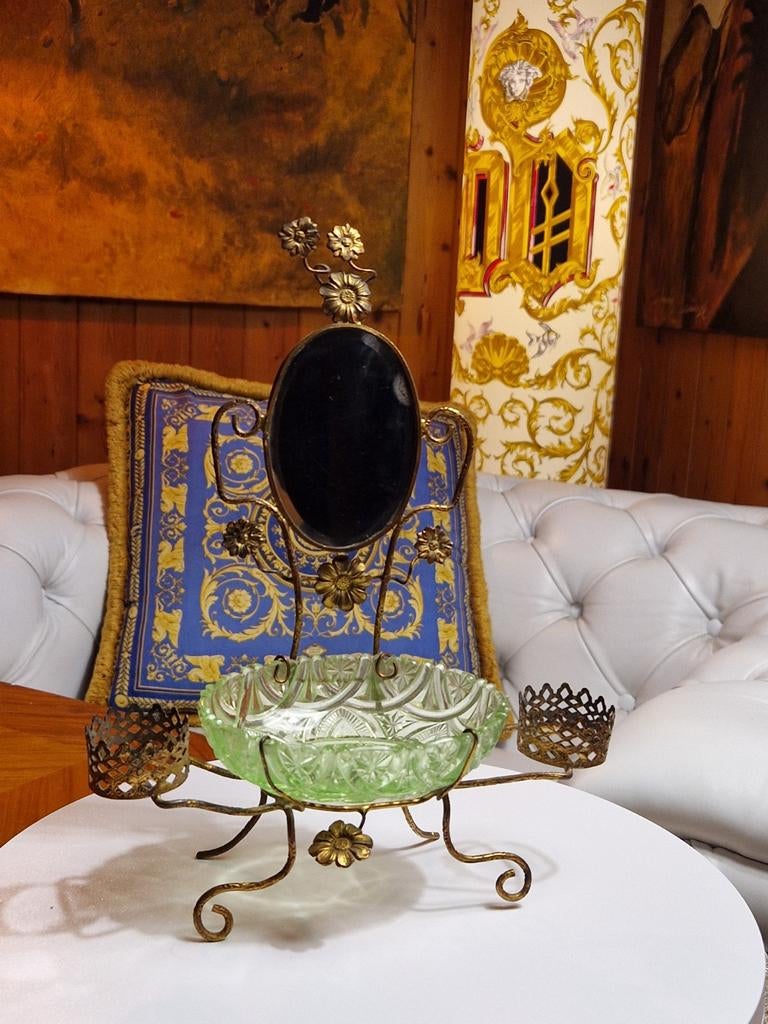 Vide poche bougeoir Val saint Lambert en Ouraline, Antiquités & Art, Antiquités | Verre & Cristal, Enlèvement ou Envoi