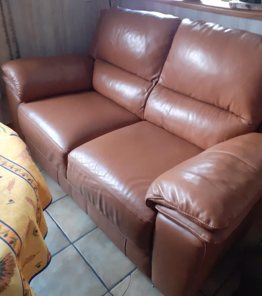 Divan cognac 2 personnes, Maison & Meubles, Canapés | Salons, Moins de 75 cm, Comme neuf, Contemporain, Enlèvement