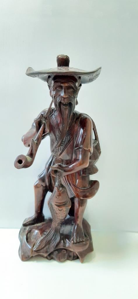 statue chinoise en bois vintage, Antiquités & Art, Enlèvement ou Envoi