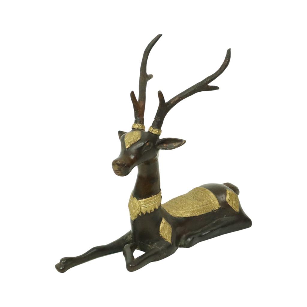Vintage Bronzen Beeld Liggend Hert Sarreid Ltd 32cm, Ophalen of Verzenden, Brons