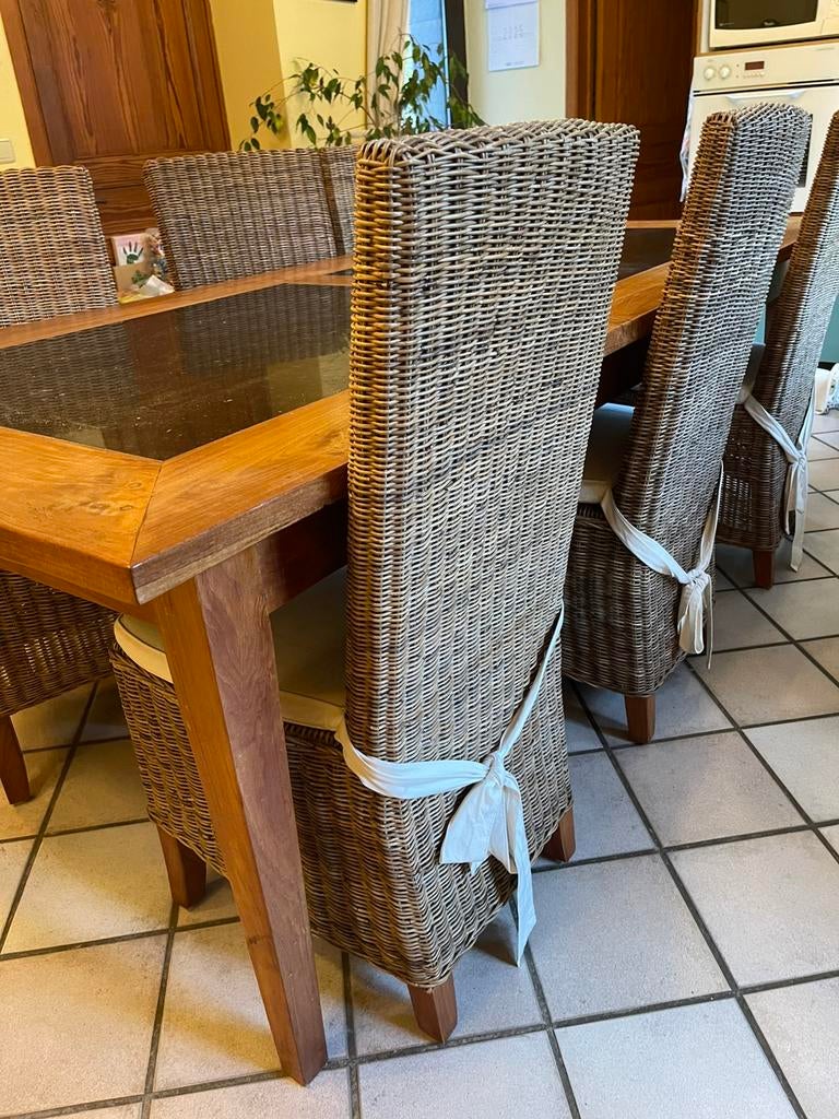 Table bois/marbre + 6 chaises, Maison & Meubles, Enlèvement, Comme neuf