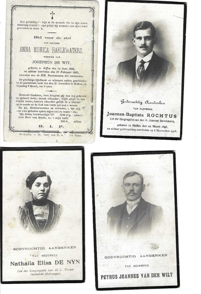 4 oude RP inwoners Heffen, Verzamelen, Bidprentjes en Rouwkaarten, Ophalen of Verzenden
