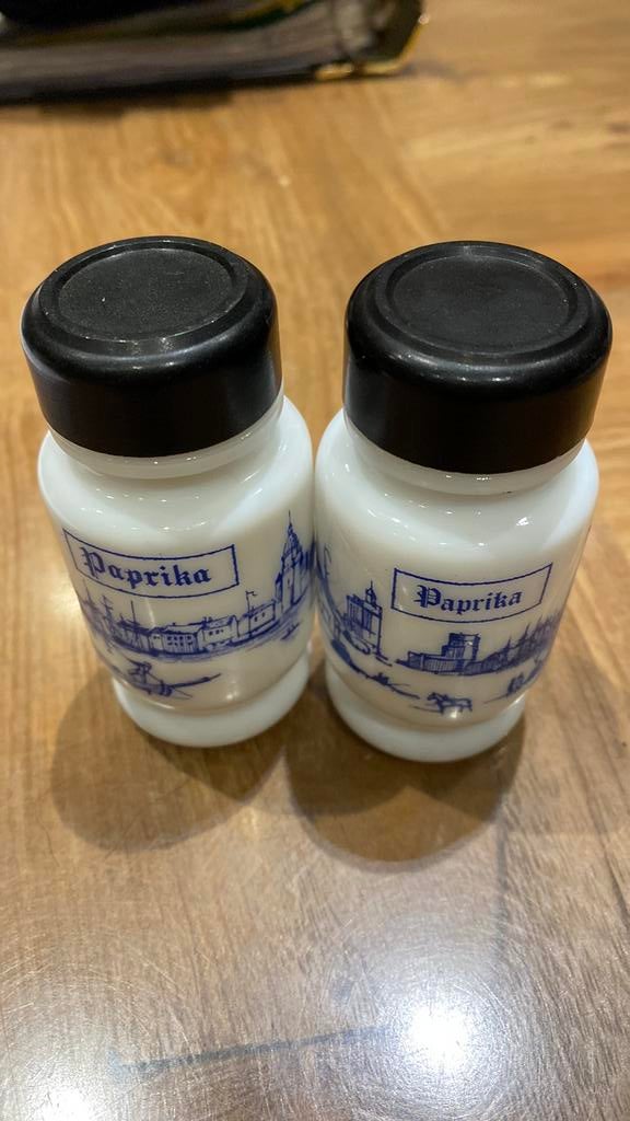 Kruidenpotjes in melkglas vintage stijl Delft Blauw OPAAL gl, Ophalen