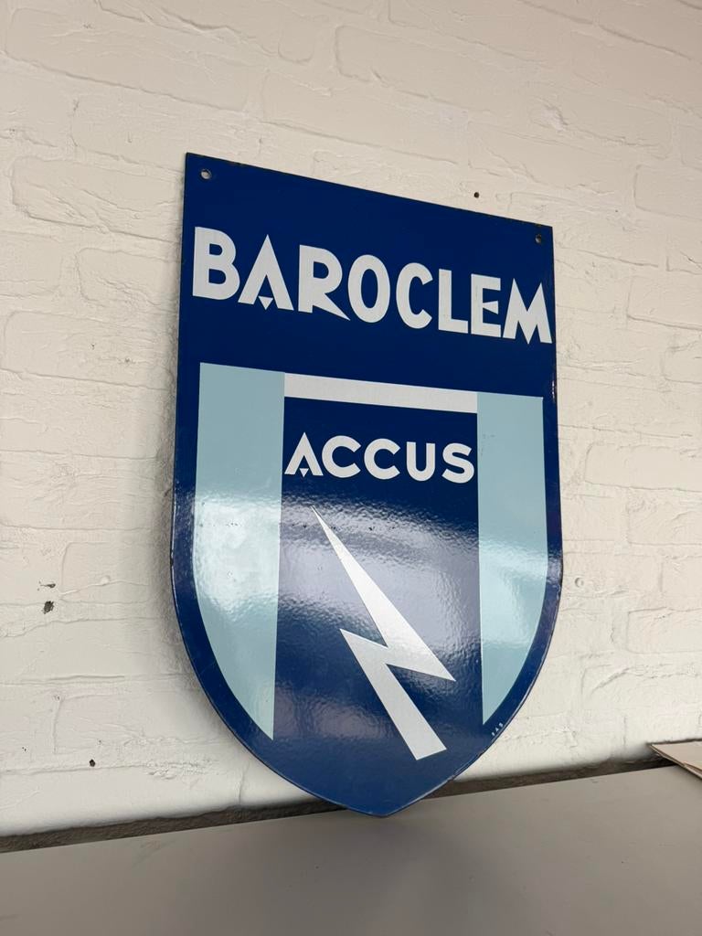 BAROCLEM Accus emaille reclamebord, Ophalen of Verzenden, Gebruikt, Reclamebord