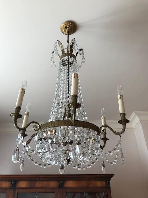 Lustre en cristal et bronze avec 6 branches, Enlèvement, Comme neuf, Autres matériaux, Régence