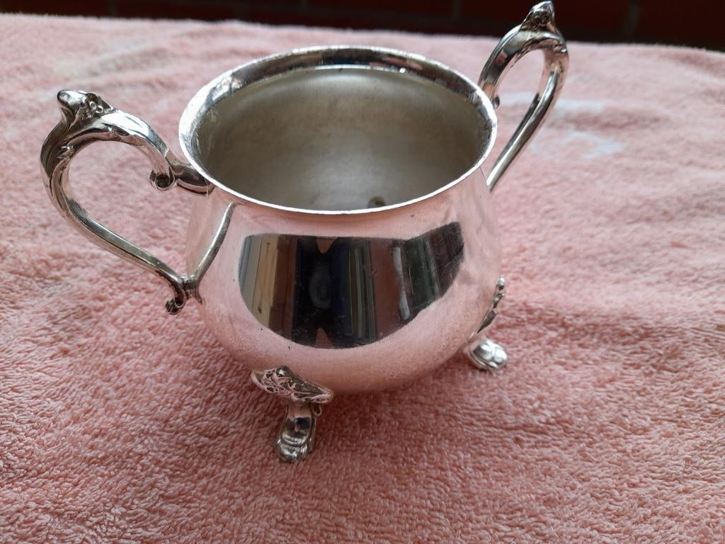 Verzilverde grote melk en suikerpot te Ekeren, Antiek en Kunst, Ophalen of Verzenden, Zilver