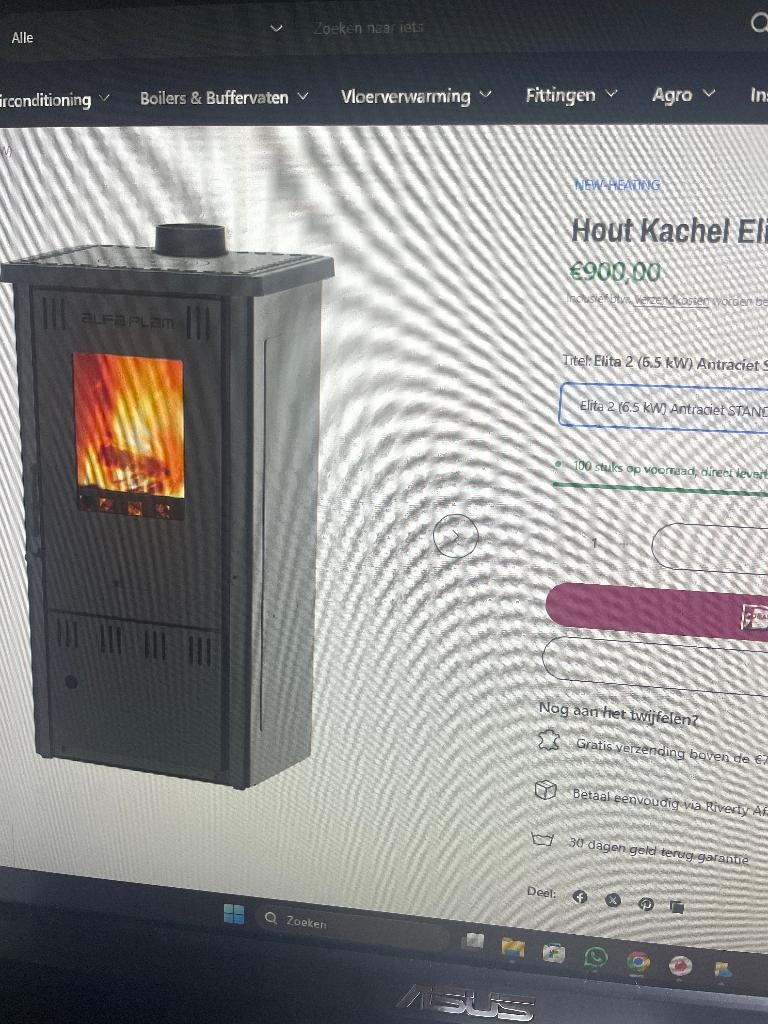 Hout kachel, 6.5 KW Gietijzer + steen. ALFA-PLAM, Elita I, Huis en Inrichting, Kachels, Ophalen, Houtkachel, Zo goed als nieuw