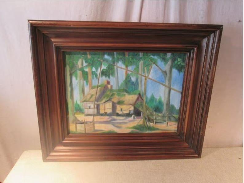 Mooi Geschilderd Werk 'Boerderij tussen Bomen' - Vd Boom, Antiek en Kunst, Ophalen of Verzenden