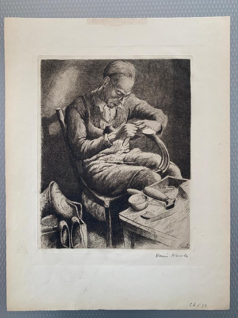 Henri Kerels - De schoenmaker - ets, Ophalen of Verzenden, Ets, Gesigneerd