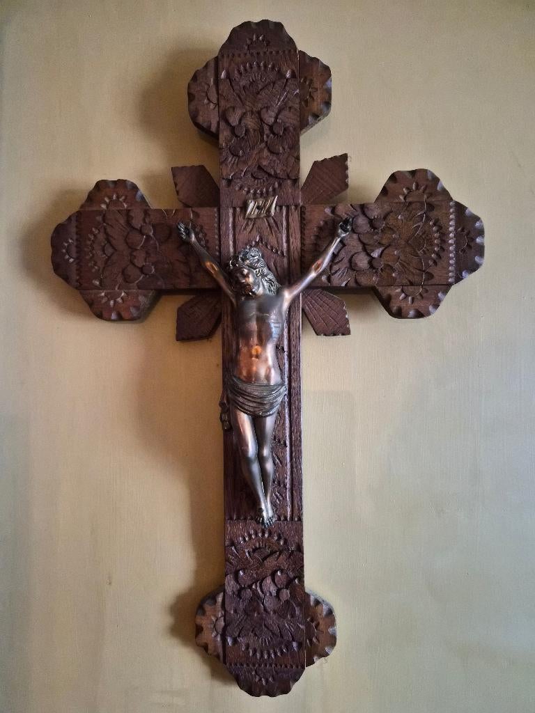 Houten kruis met jezus, Antiek en Kunst, Ophalen