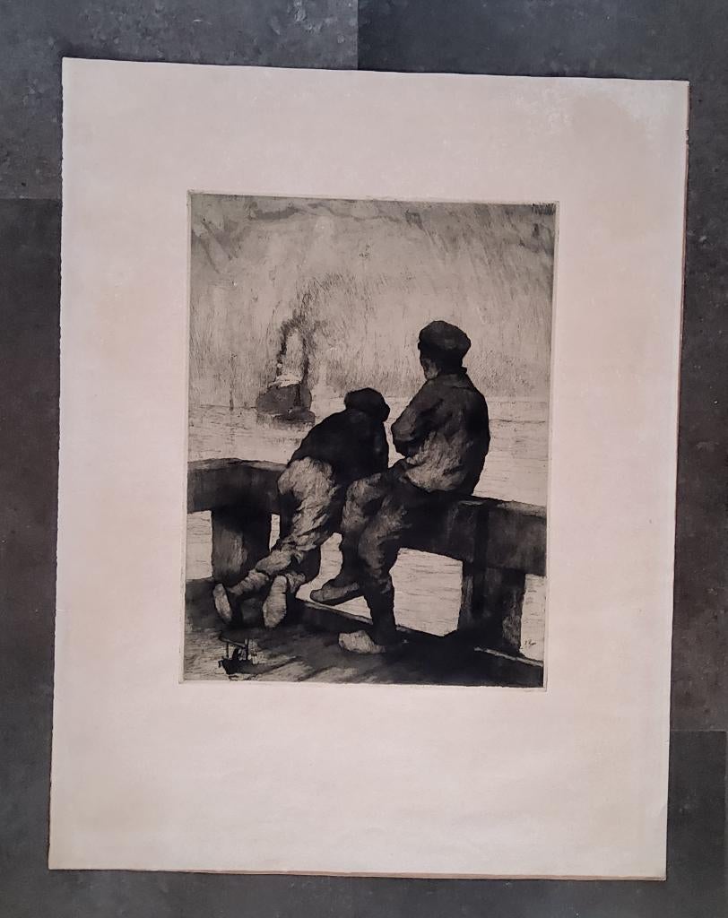 Ets Havenjongens door Kurt Peiser (1887-1962), Antiek en Kunst, Kunst | Etsen en Gravures, Dagelijks leven, 1950 - 1999, Ets, Ingelijst