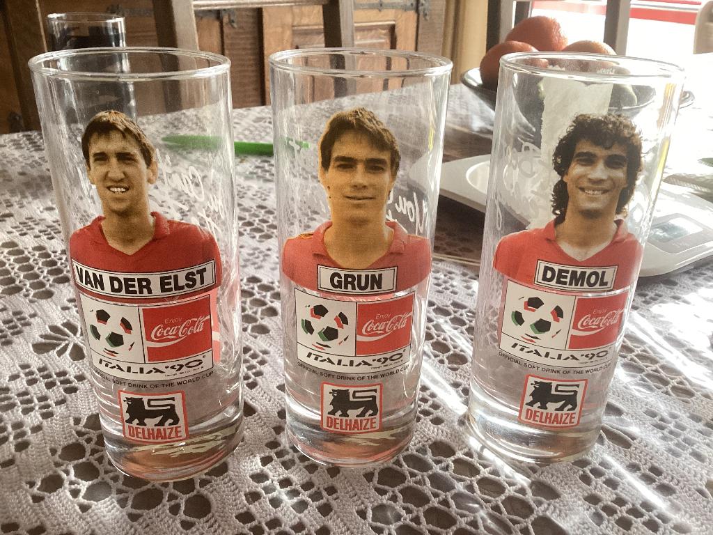 Volledige set glazen rode duivels ITALIA’90, Verzamelen, Ophalen of Verzenden, Gebruikt