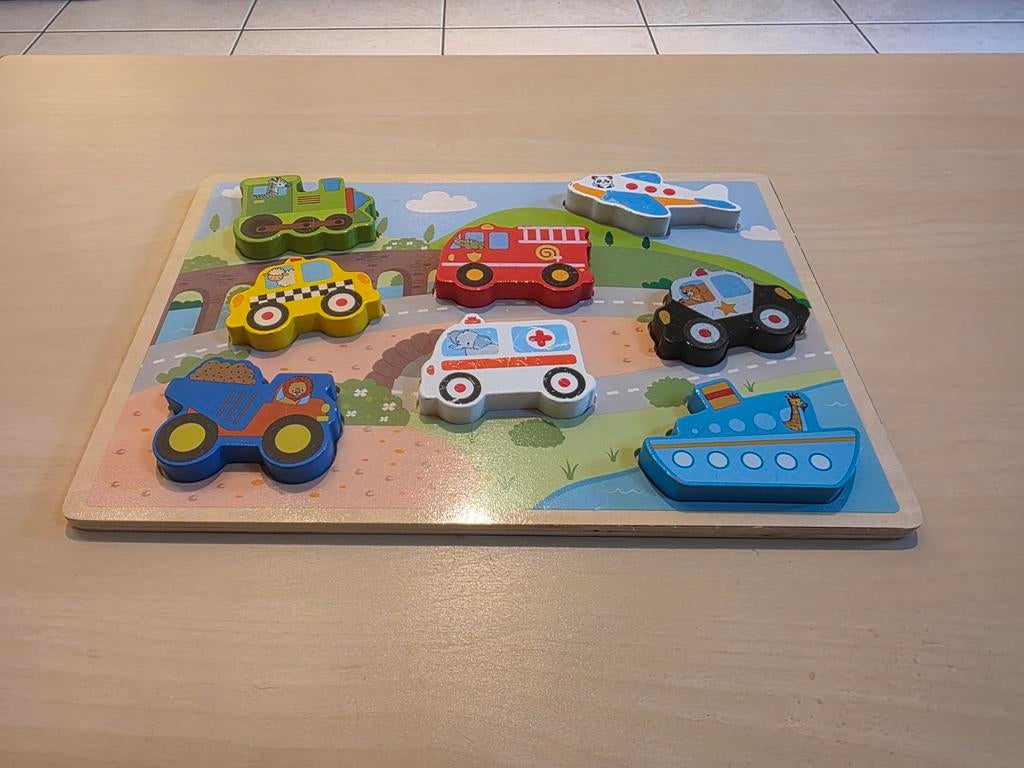 Melissa & Doug houten voertuigen puzzel met knopjes., Ophalen