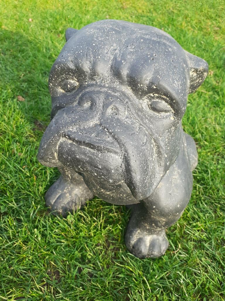 ENGELSE BULLDOG IN GEPATINEERDE STEEN (hoogte 40 CM)., Tuin en Terras, Ophalen, Nieuw, Overige materialen, Dierenbeeld