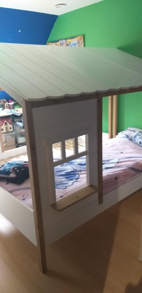 bed in de vorm van huisje, Ophalen, Eenpersoons, Wit, Zo goed als nieuw