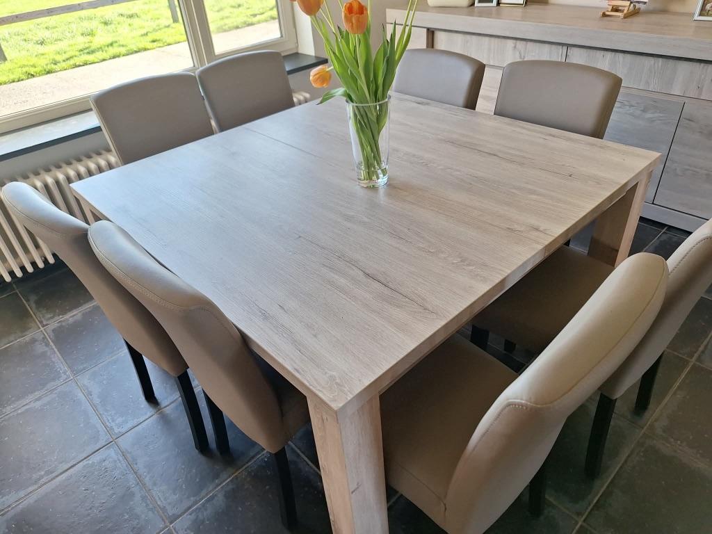 8 eetkamerstoelen taupe, Maison & Meubles, Chaises, Utilisé, Cinq, Six Chaises ou plus, Autres couleurs, Enlèvement