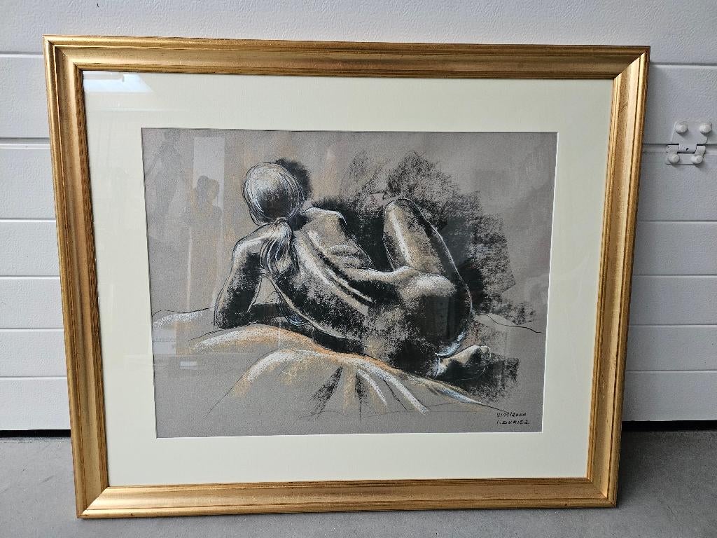 Duriez Irénée ingekaderde tekening, ook beelden gevraagd aub, Antiek en Kunst, Kunst | Tekeningen en Fotografie, Ophalen of Verzenden