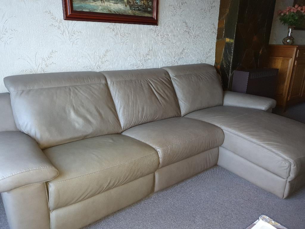 Hoeksalon leder taupe kleur Chateaux d'ax, Huis en Inrichting, Ophalen, Zo goed als nieuw, Leer