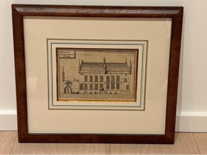 Gravure Domus Anglorum Brugae (Brugge) Sanderus, Antiek en Kunst, Ophalen of Verzenden