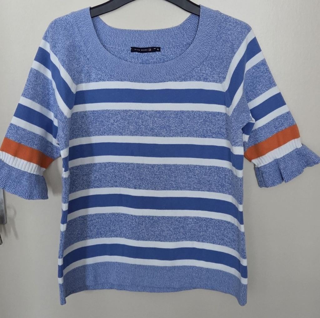 Blauw witte oranje pull 3/4 mouwen van River woods, Kleding | Dames, Truien en Vesten, Zo goed als nieuw, Maat 46/48 (XL) of groter