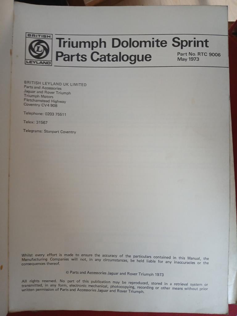 Manuel Triumph Dolomite, Enlèvement ou Envoi