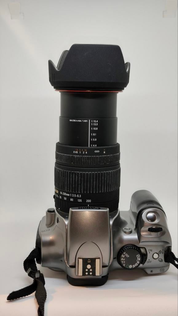 Canon EOS 300D + Sigma 18-200mm lens — Complete set met CF-k, Ophalen of Verzenden