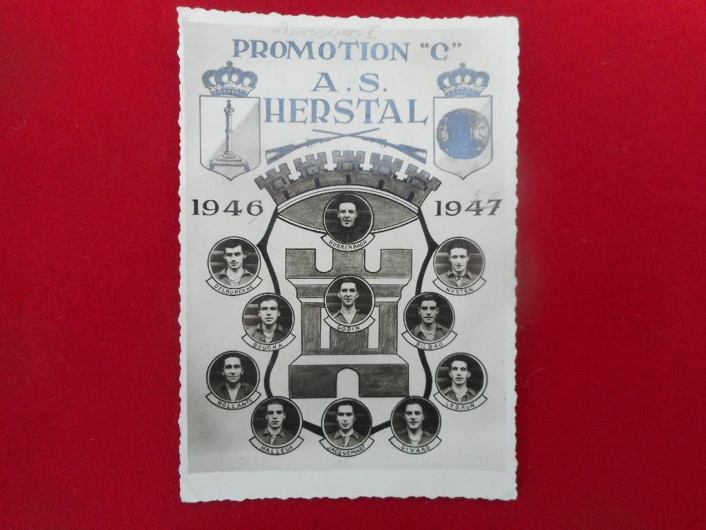 ancienne photo carte football A.S. HERSTAL 1946-47 ORIGINAL, Envoi