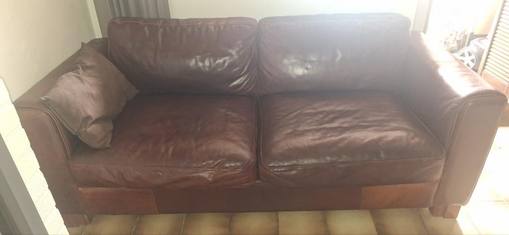 Lederen zetel in bruin 200 cm, Huis en Inrichting, Zetels | Zetels, Ophalen