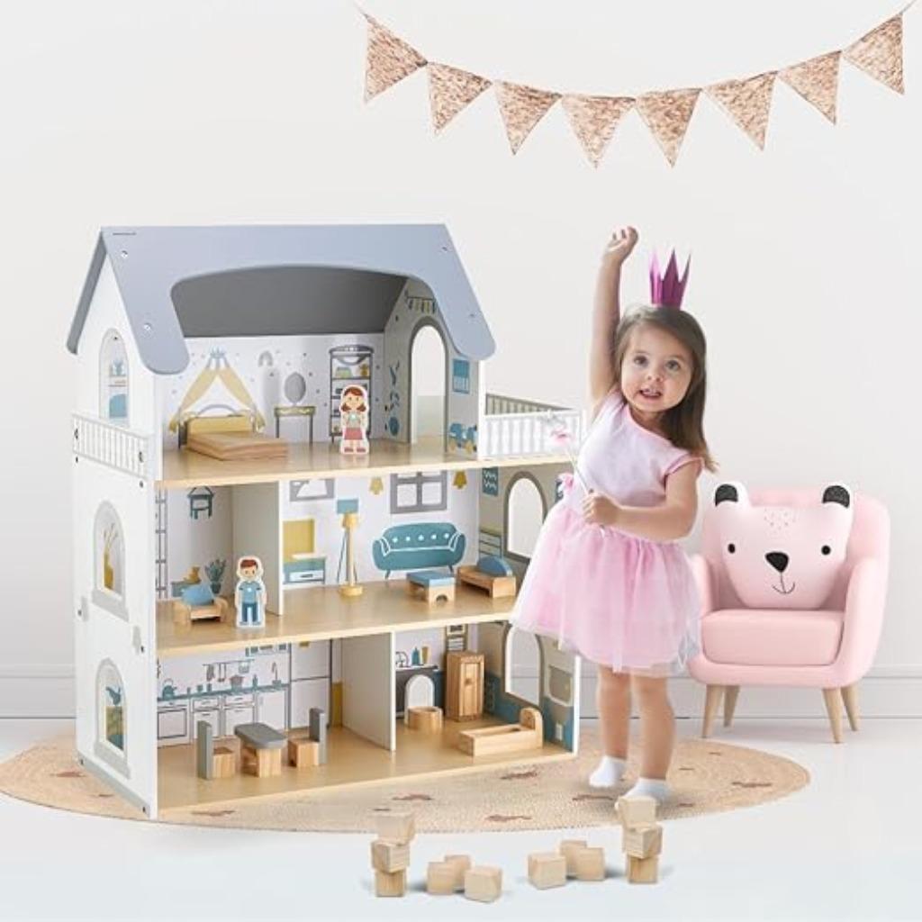 Mamabrum Houten poppenhuis  SNELLE GRATIS LEVERING, Verzenden, Nieuw, Poppenhuis