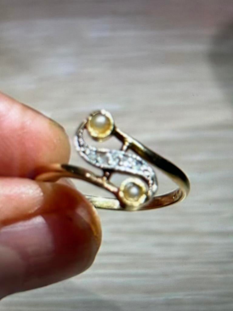 Bague or 18k & diamant (année 30/40) T51, Enlèvement ou Envoi, Or, Bague, Doré