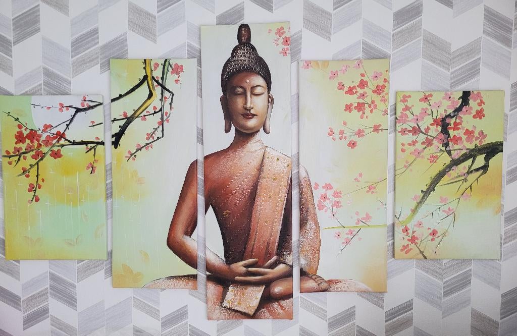 Peinture sur toile boudha 5 pièces, Antiquités & Art, Enlèvement